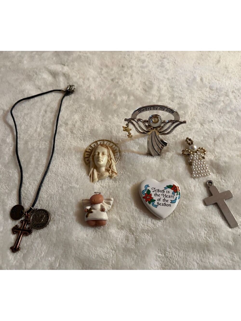 Set of Christian religious items Necklace pin angel cross chocker